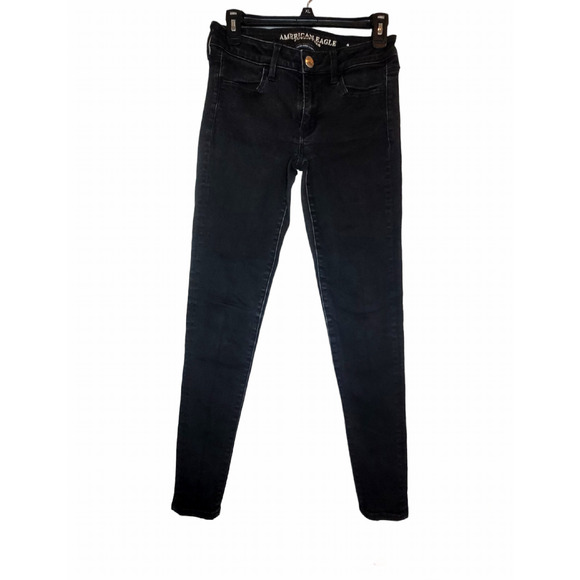 American Eagle Womens Black Jeans Size 2 Long Super Super Stretch X Denim - Picture 1 of 15